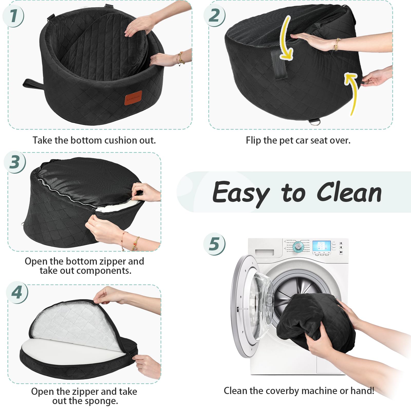 Lealchum dog car seat detachable washable cover for easy cleaning