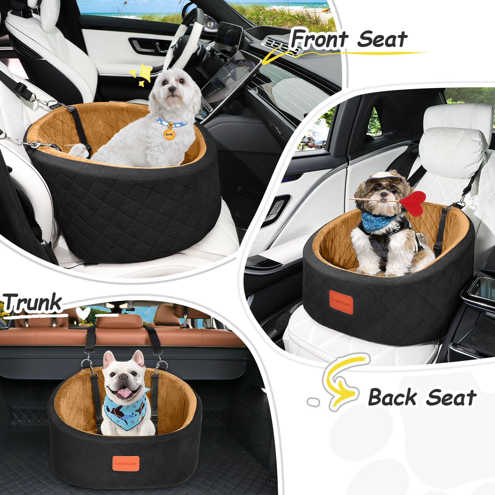 Lealchum Dog Car Seat fits front and rear seats in cars.