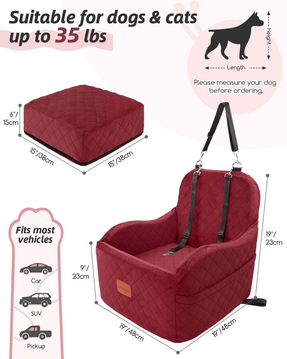 Lealchum dog car seat fits front seat for convenient supervision.