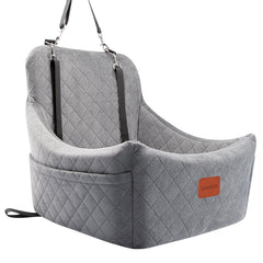 Lealchum dog car seat in grey soft fabric offers cozy travel comfort.