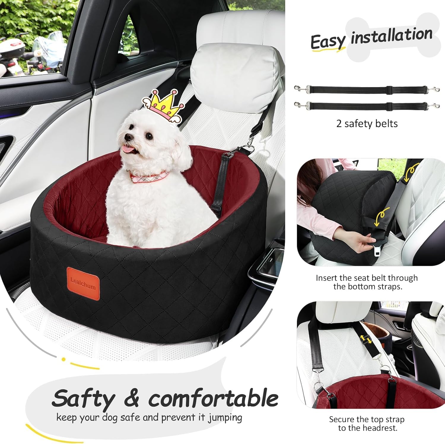 Lealchum dog car seat non-slip base keeps the seat stable.