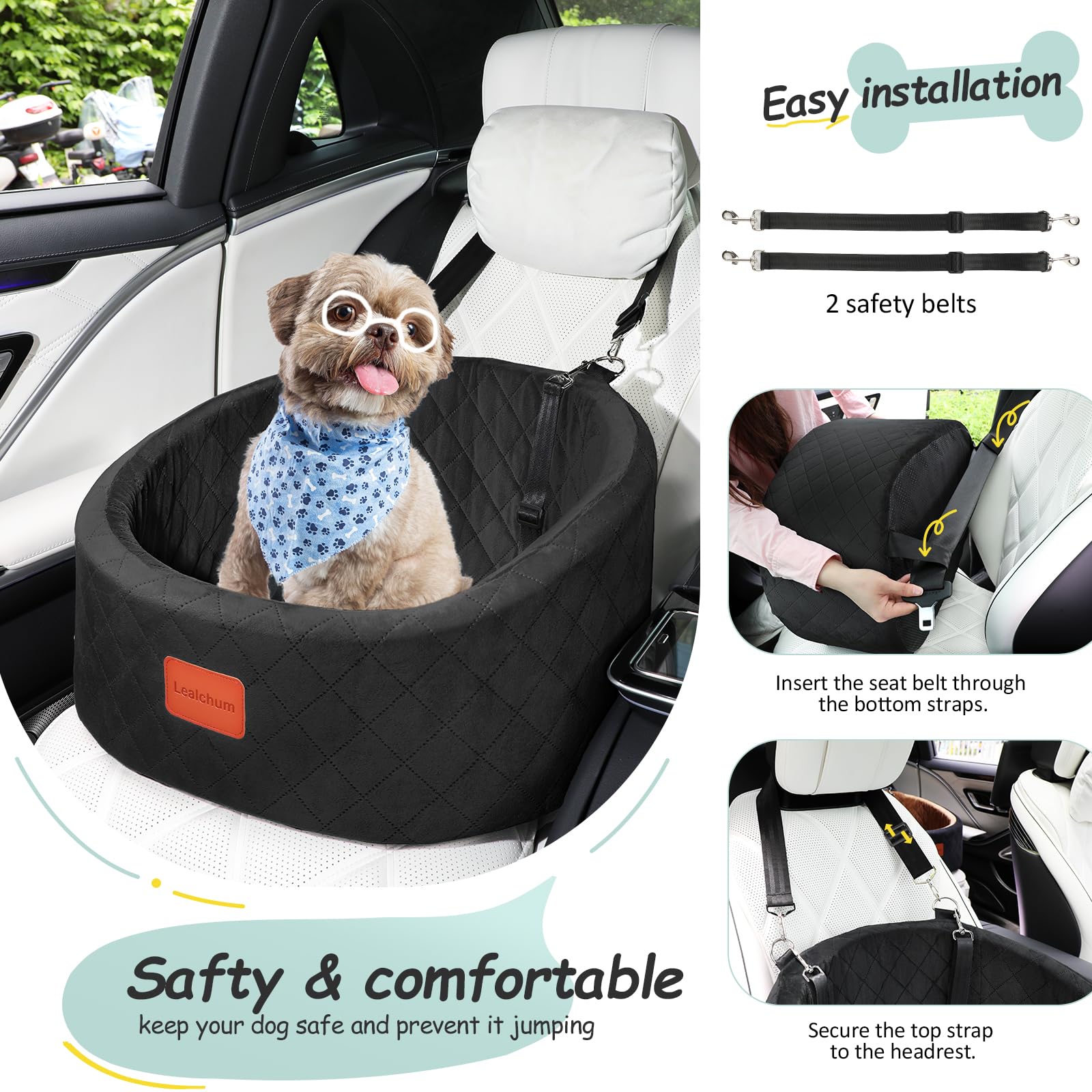 Lealchum dog car seat safety leashes for secure travel