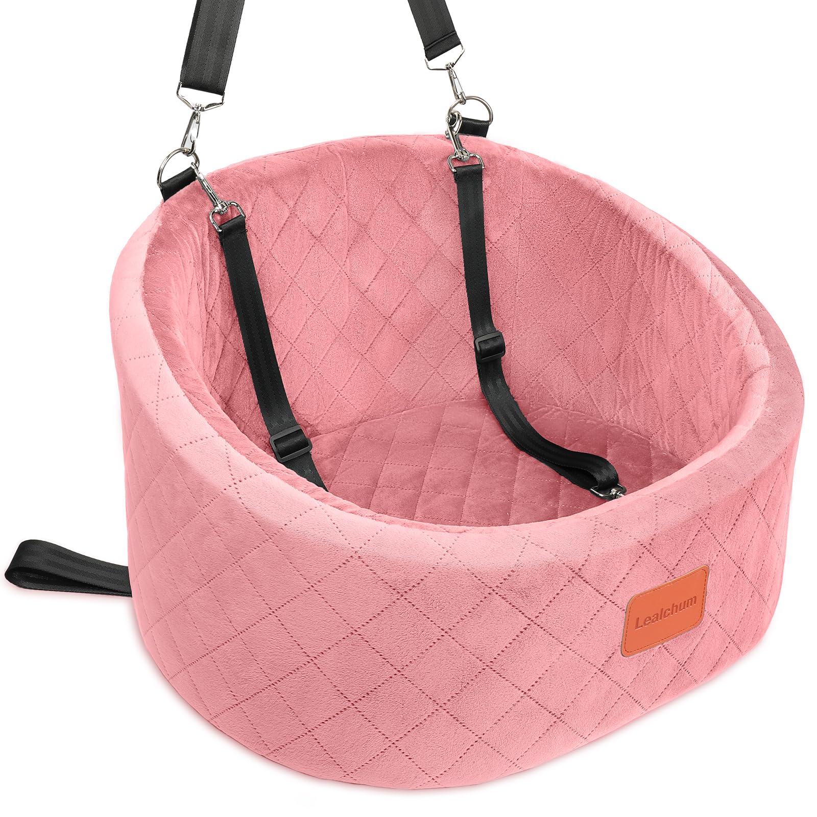 Lealchum dog car seat for small dogs in pink, delivers comfy travel and secure fit.