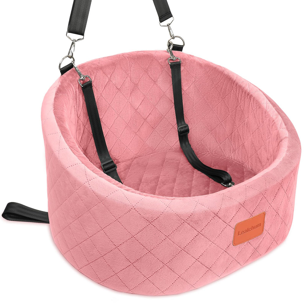 Lealchum dog car seat for small dogs in pink, delivers comfy travel and secure fit.
