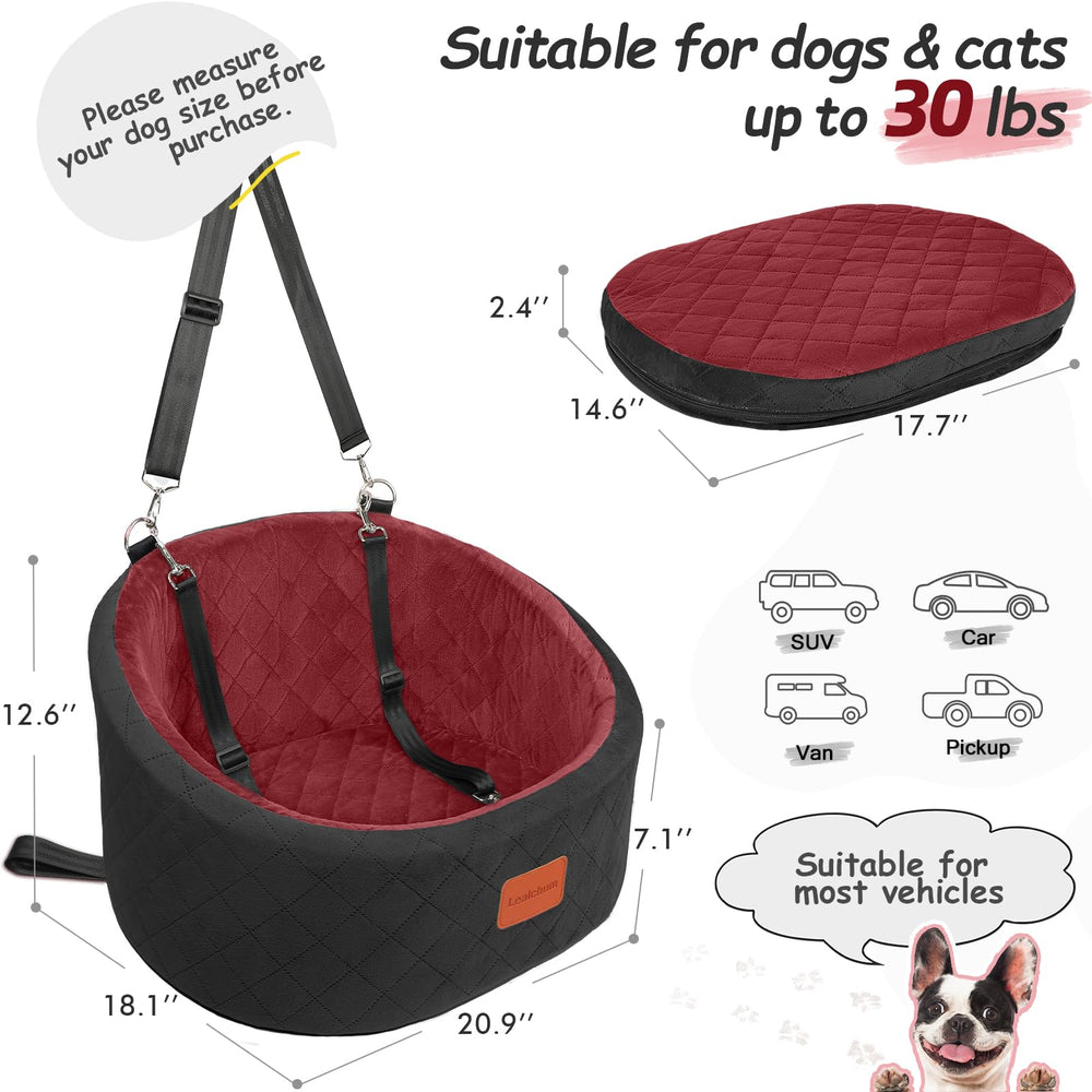 Lealchum dog car seat strap attachment demonstrates secure travel with harness leashes.