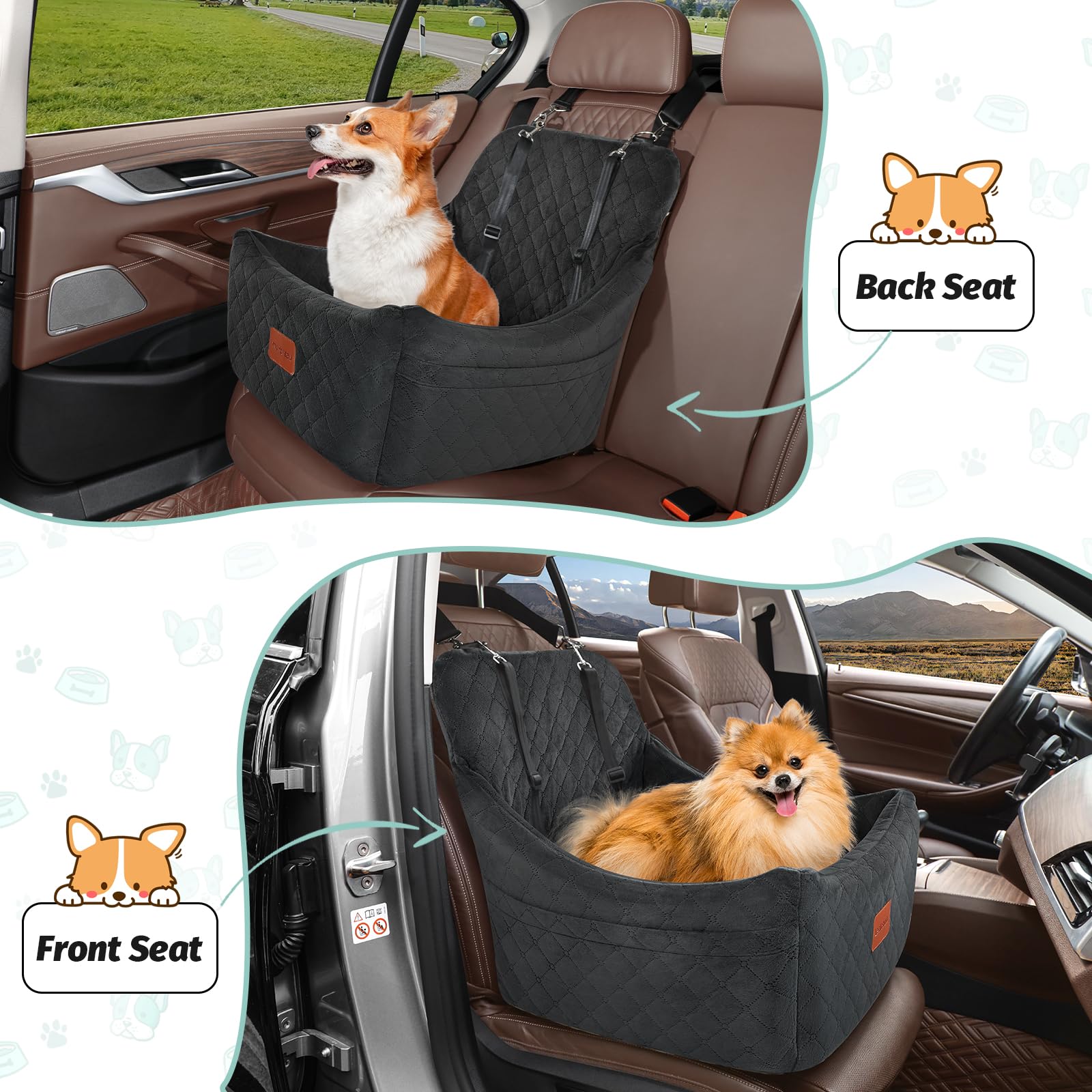 Lealchum dog car seat with safety leashes attached for added control