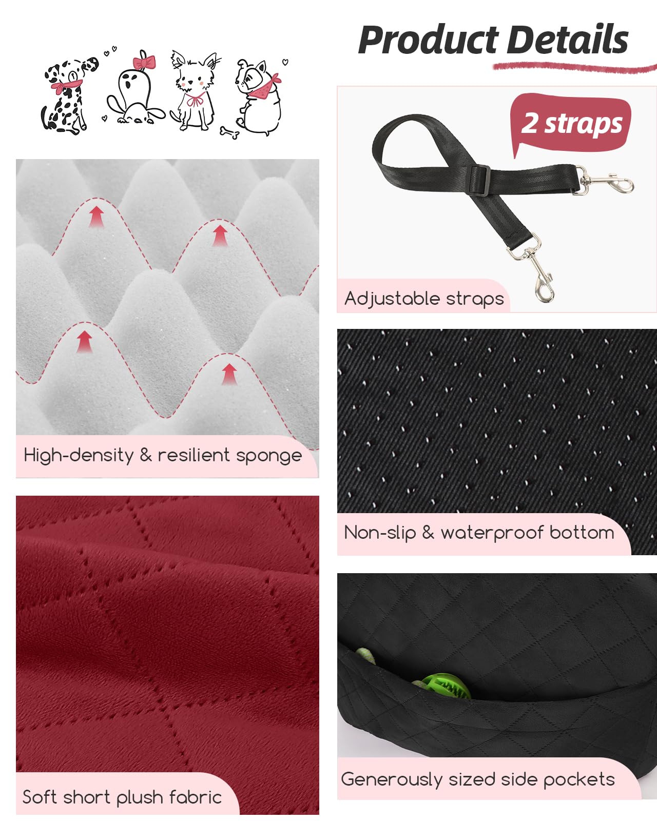 Lealchum memory foam cushion delivers plush comfort on every trip for your dog.
