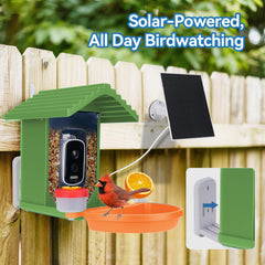 Leapbird Solar-powered Bird Feeder with solar panels supports continuous viewing.