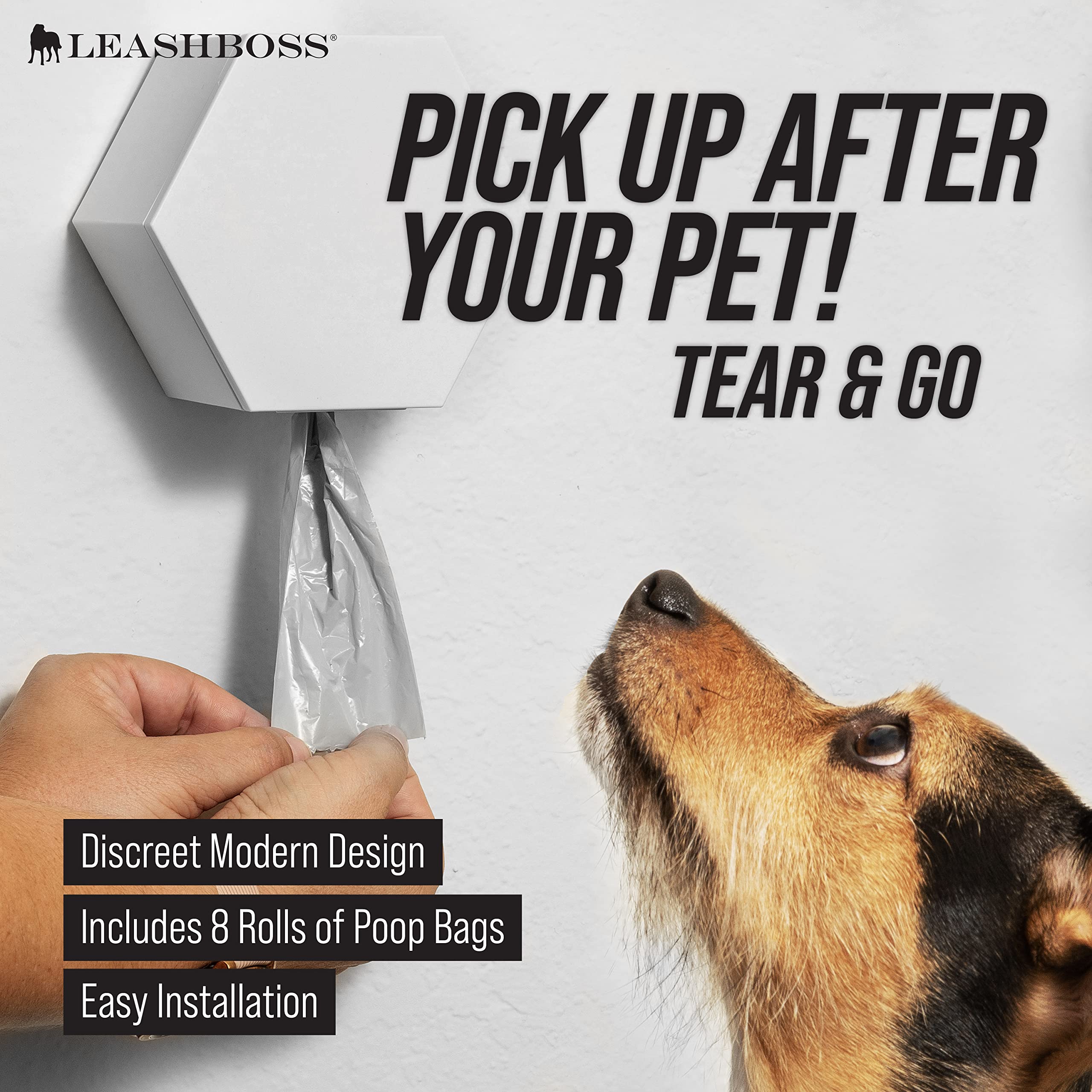 Leash Boss 8-roll bag supply for quick, on-demand bag access