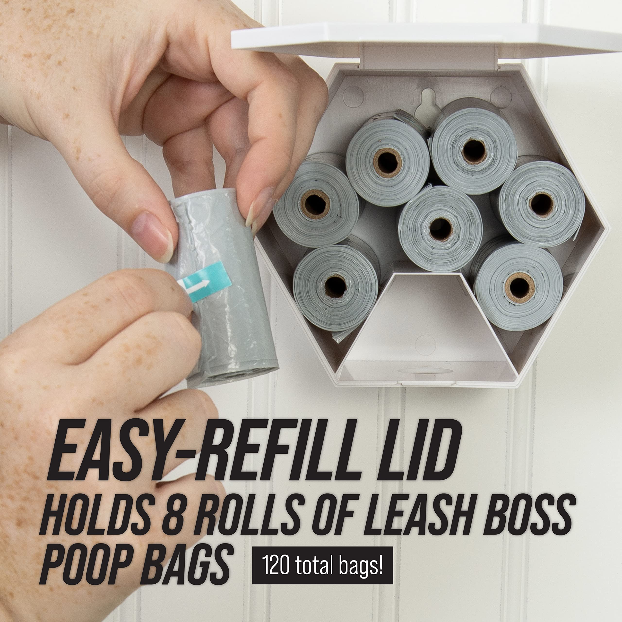 Leash Boss easy-tear mechanism simplifies bag dispensing