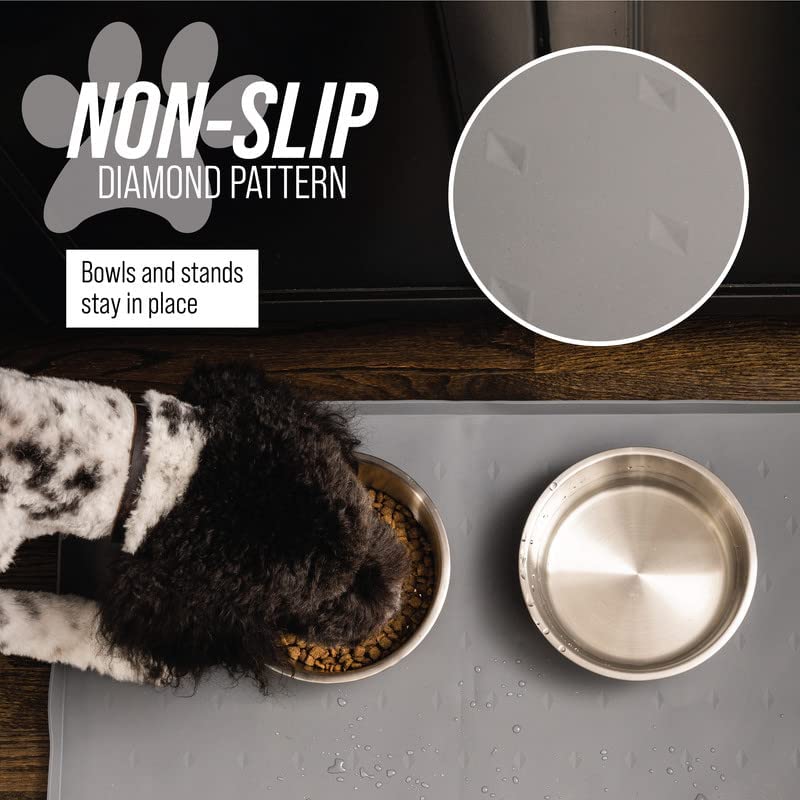 Leash Boss non-slip placemat keeps bowls from sliding during meals.