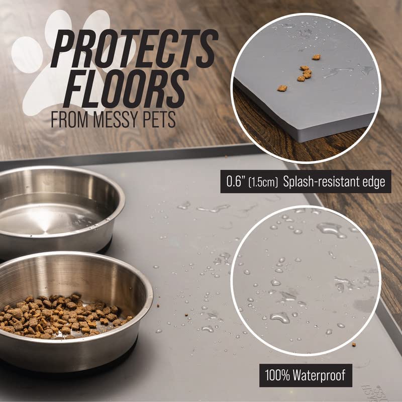 Leash Boss waterproof silicone pet mat catches spills and keeps floors clean.