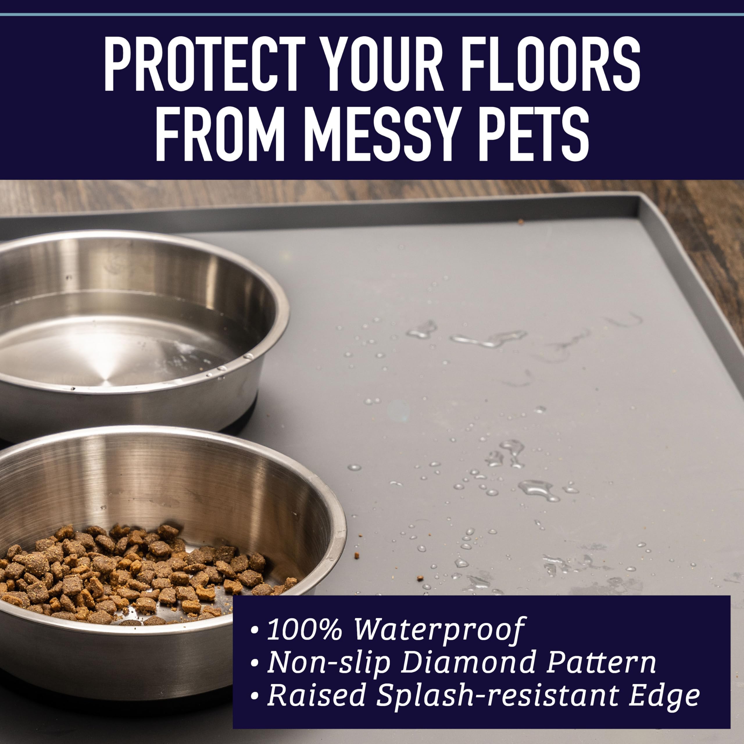 Leash Boss raised-edge-spill-containment mat keeps spills contained.