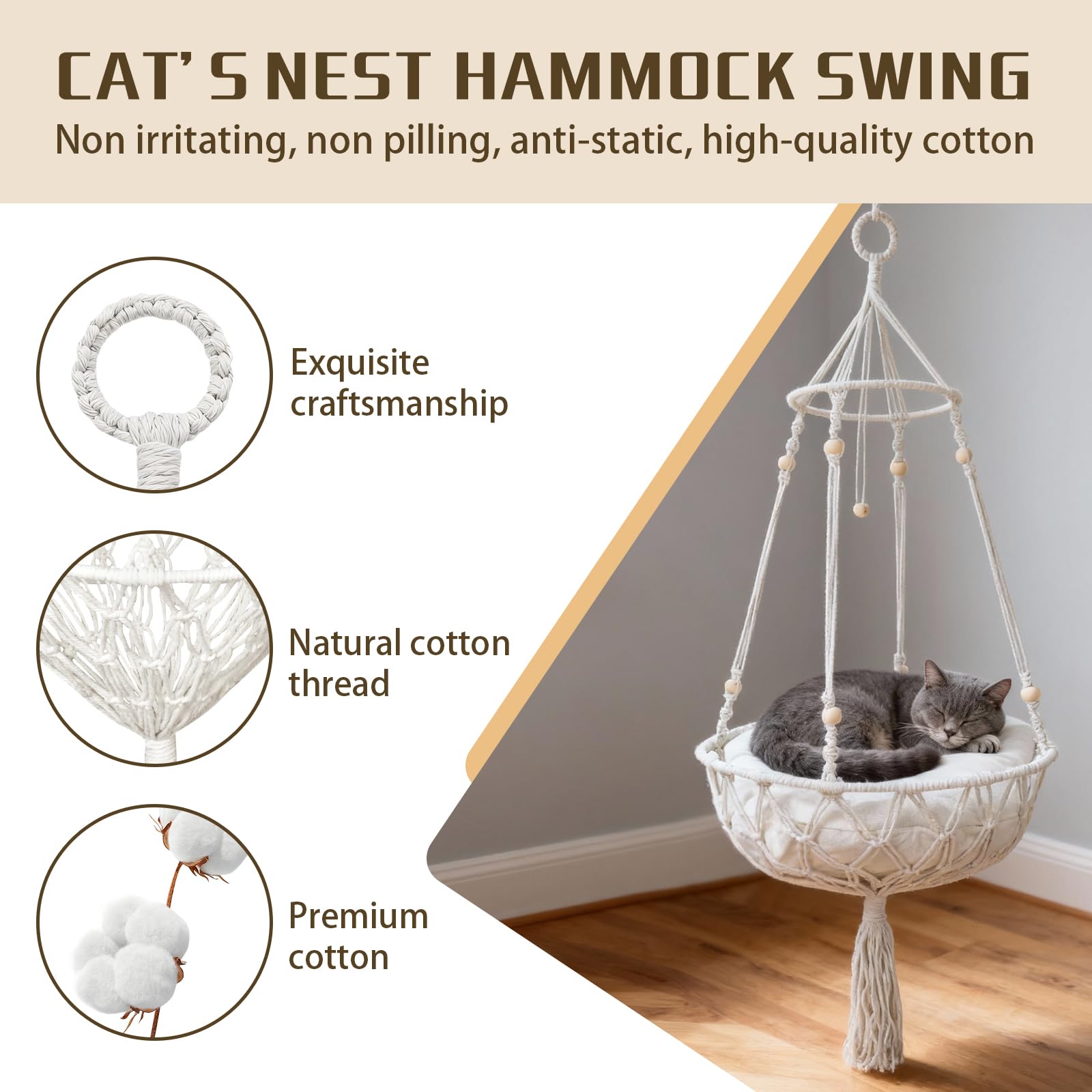 Leashelllinco cat hammock cushion soft pad enhances nap comfort.