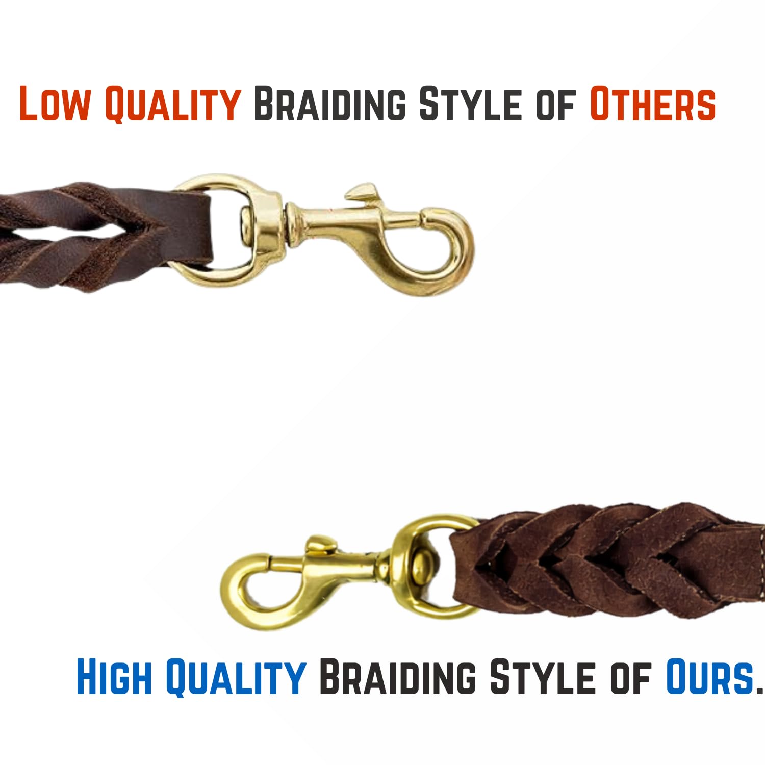 Leatherow braided leather stitching details show quality and safety.