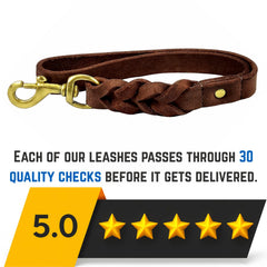 Leatherow heavy-duty full-grain leather leash for durability.