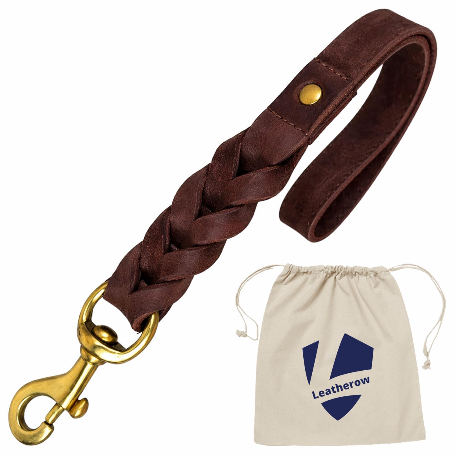 Leatherow braided-handle 15-inch leash for confident training.