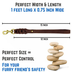 Leatherow short 15-inch training leash for traffic and obedience.