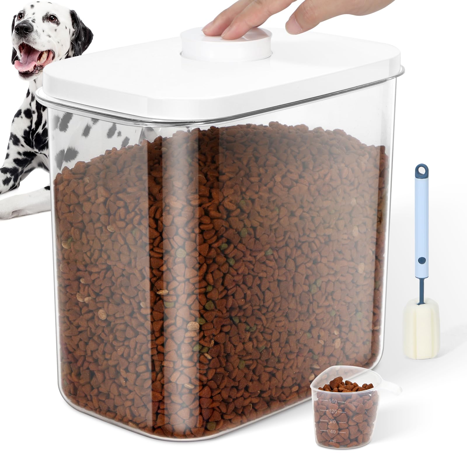 LEAWALK 12lbs airtight dog cat food storage container front view keeps contents fresh and visible.
