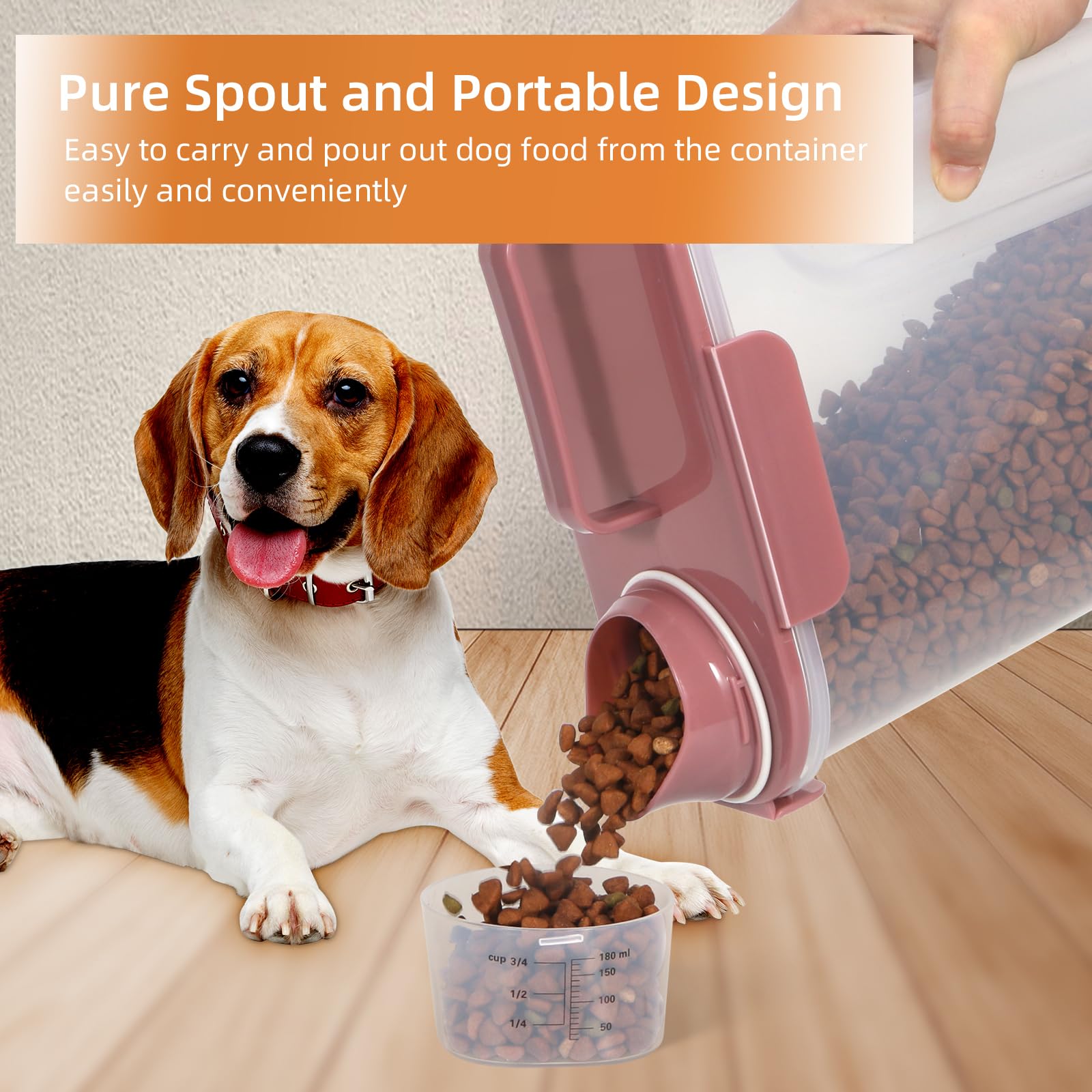 LEAWALK airtight container showing large nozzle and secure lid for pet food