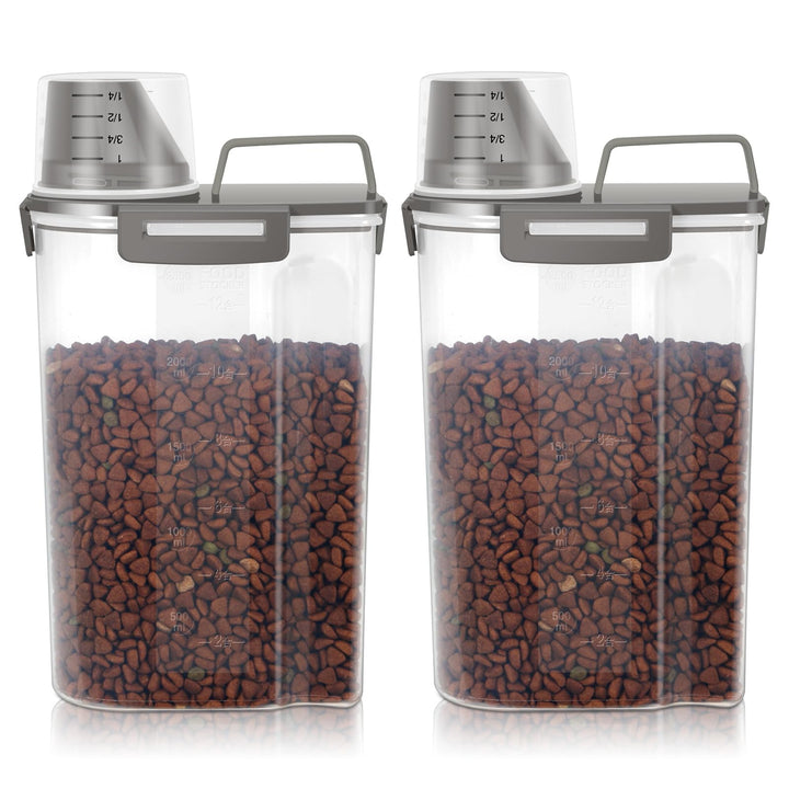 LEAWALK airtight pet food container olive gray two-pack with clear view of contents for portion monitoring
