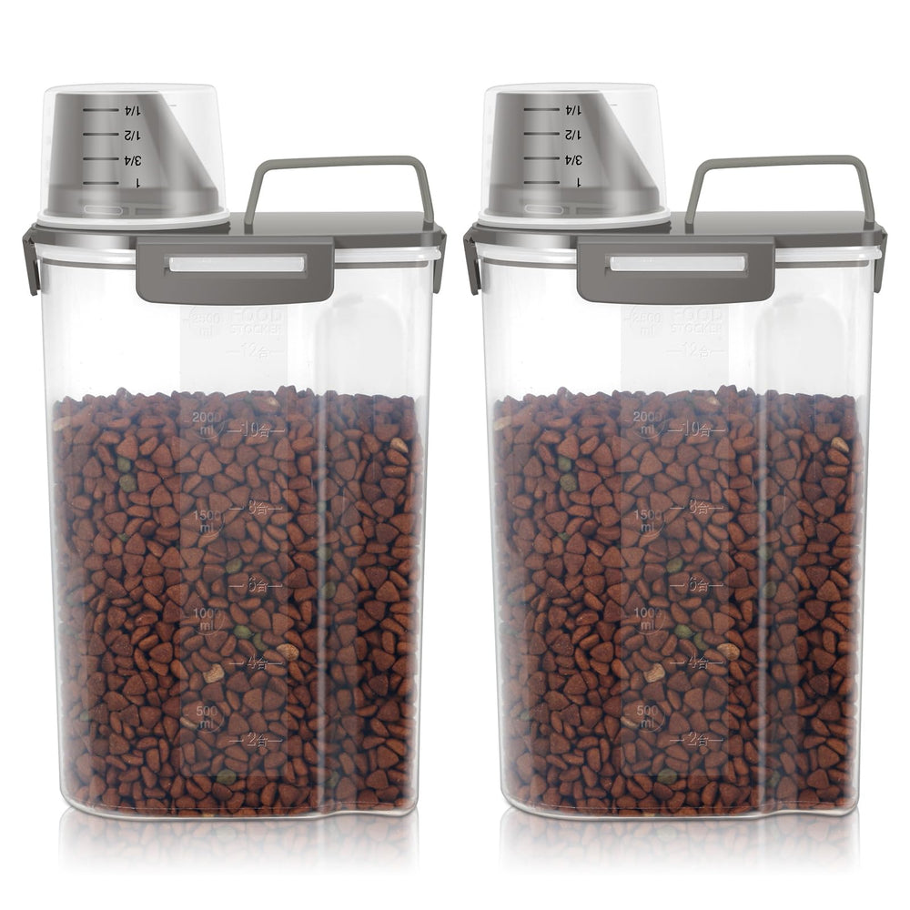 LEAWALK airtight pet food container olive gray two-pack with clear view of contents for portion monitoring