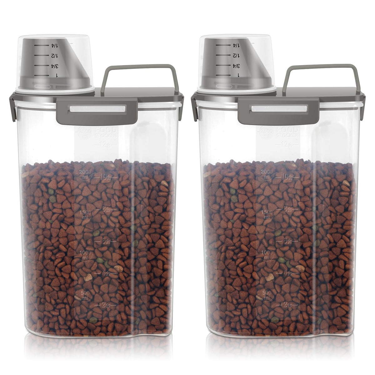 LEAWALK airtight pet food container olive gray two-pack with clear view of contents for portion monitoring