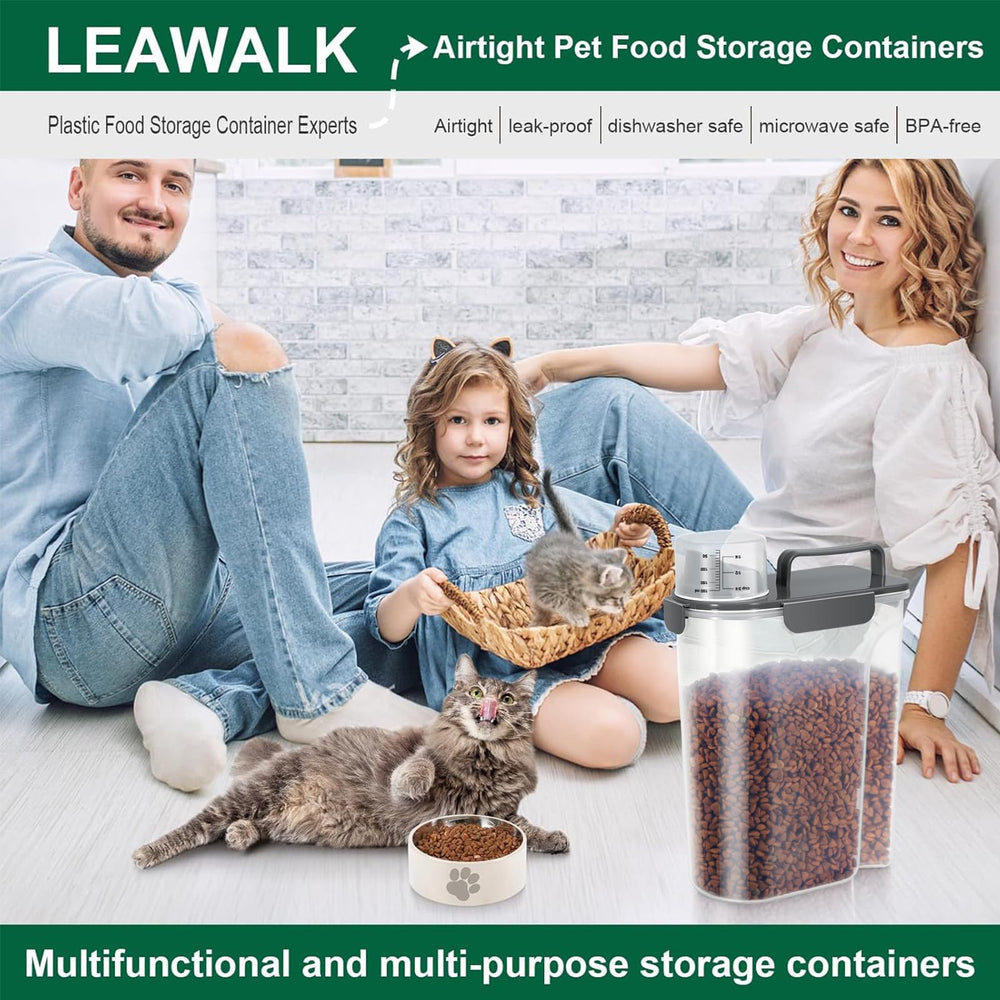 LEAWALK easy pour design shown with food being dispensed