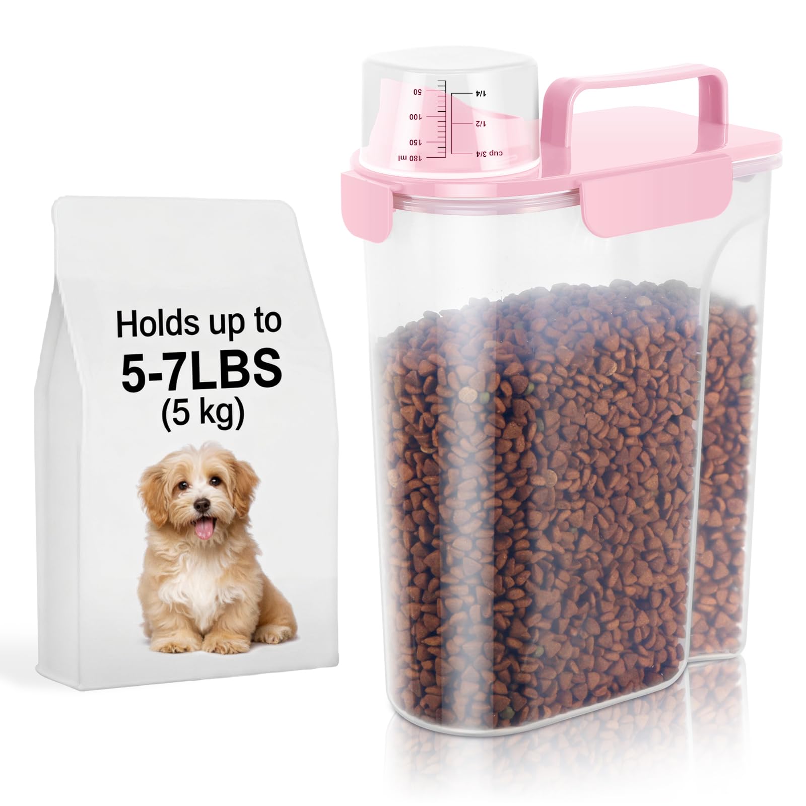LEAWALK light pink dog and cat food container with large nozzle for mess-free pouring.