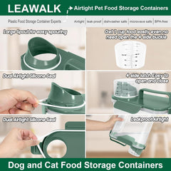 LEAWALK portable pet food bin with measuring cup for portioning