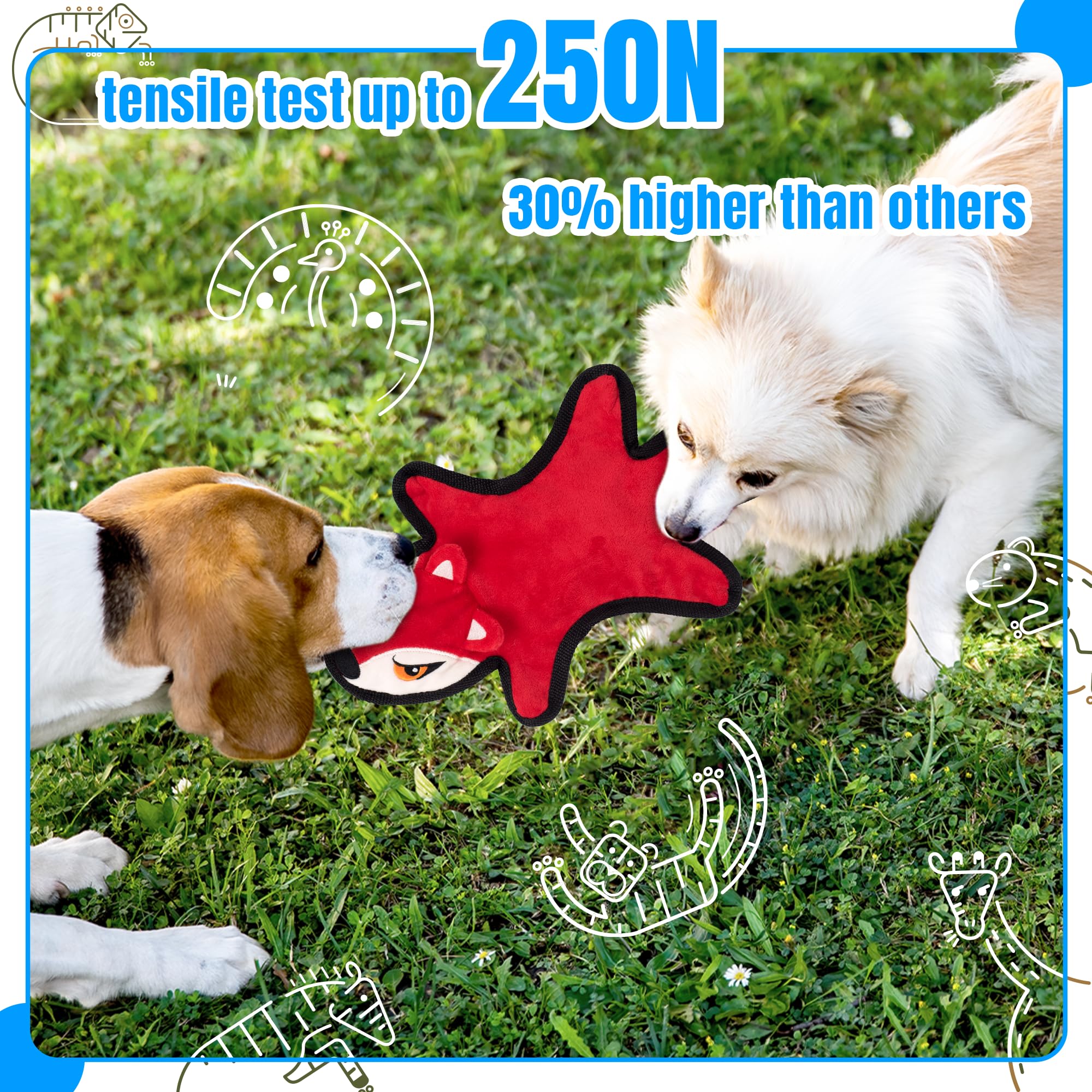 LECHONG fox no-stuffing dog toy supports teething and focus.