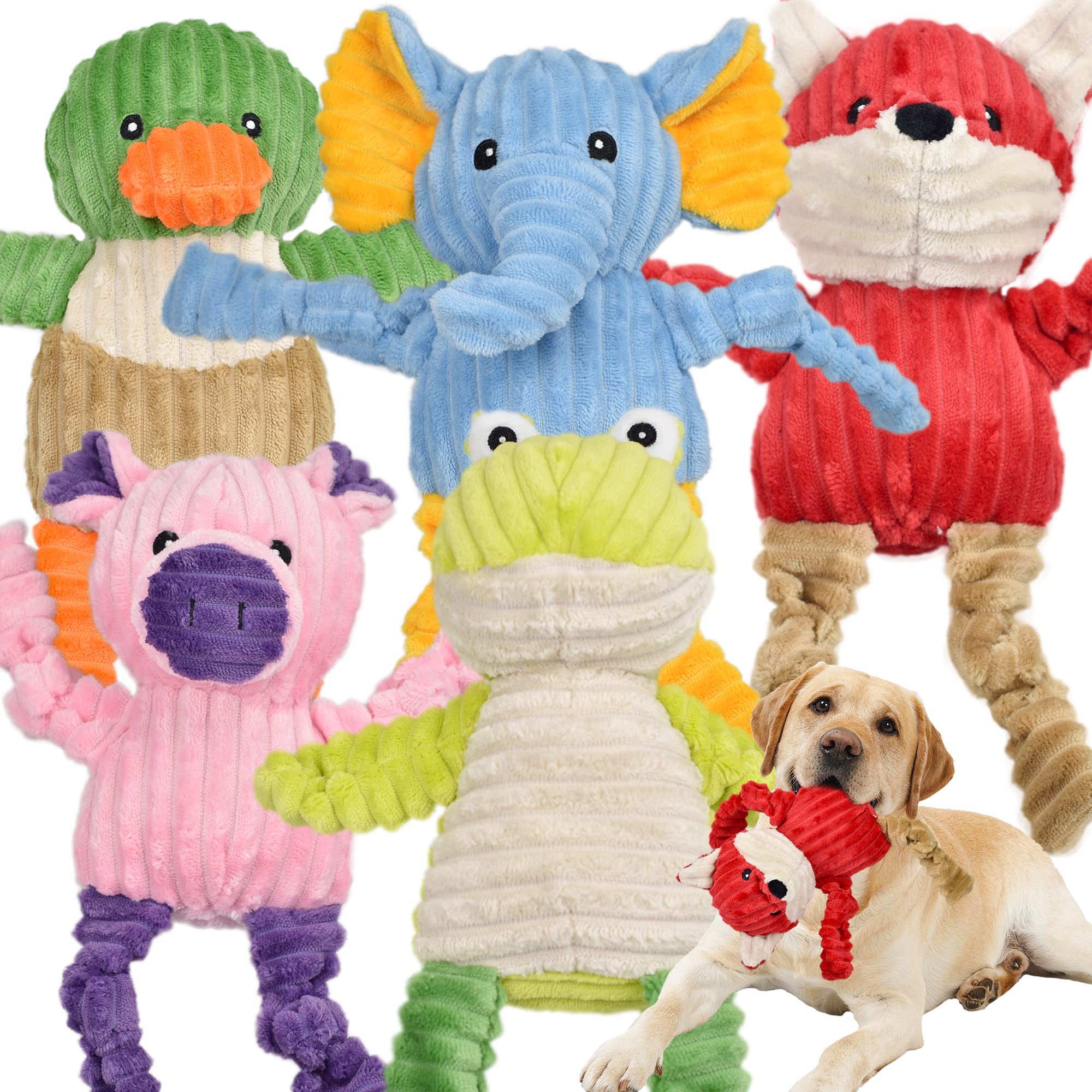 LECHONG fox plush dog toy with squeaker for interactive play and durability.