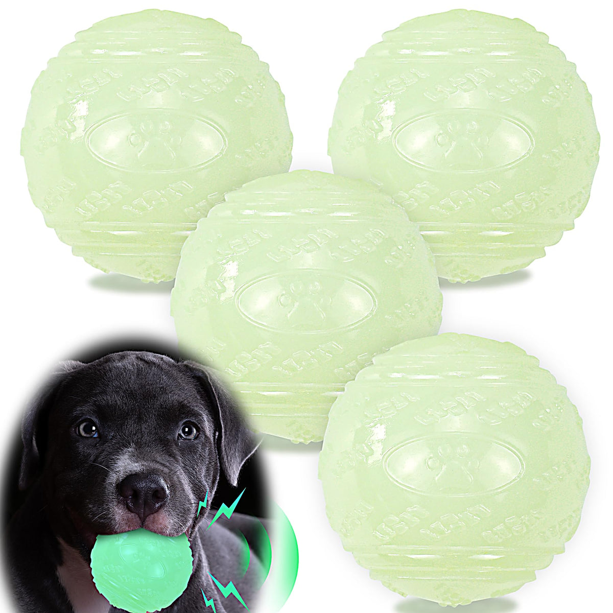 LECHONG glow dog ball 4-pack for nighttime fetch and high visibility
