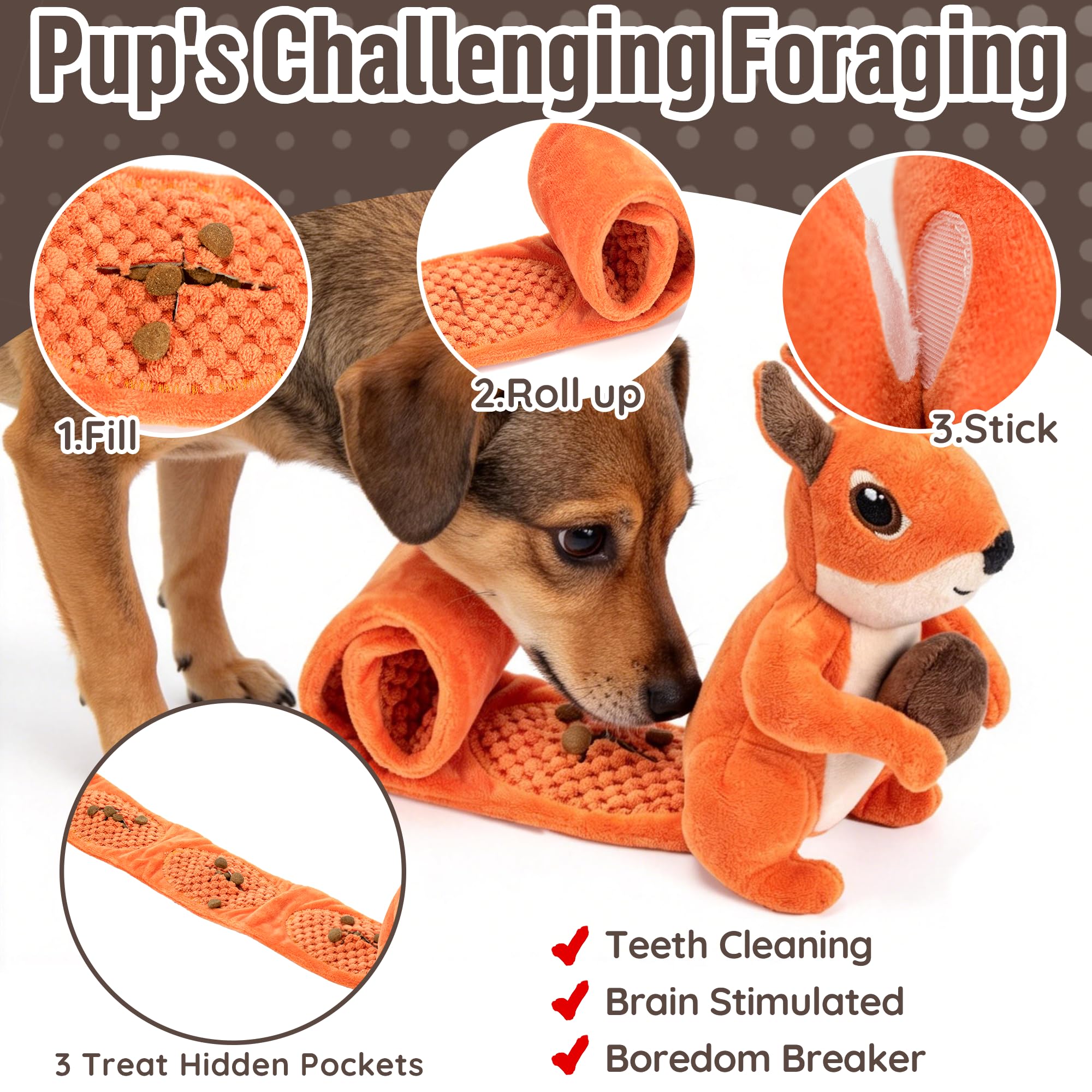 LECHONG squeaker-crinkle tail dog toy with dual sounds attracts attention.