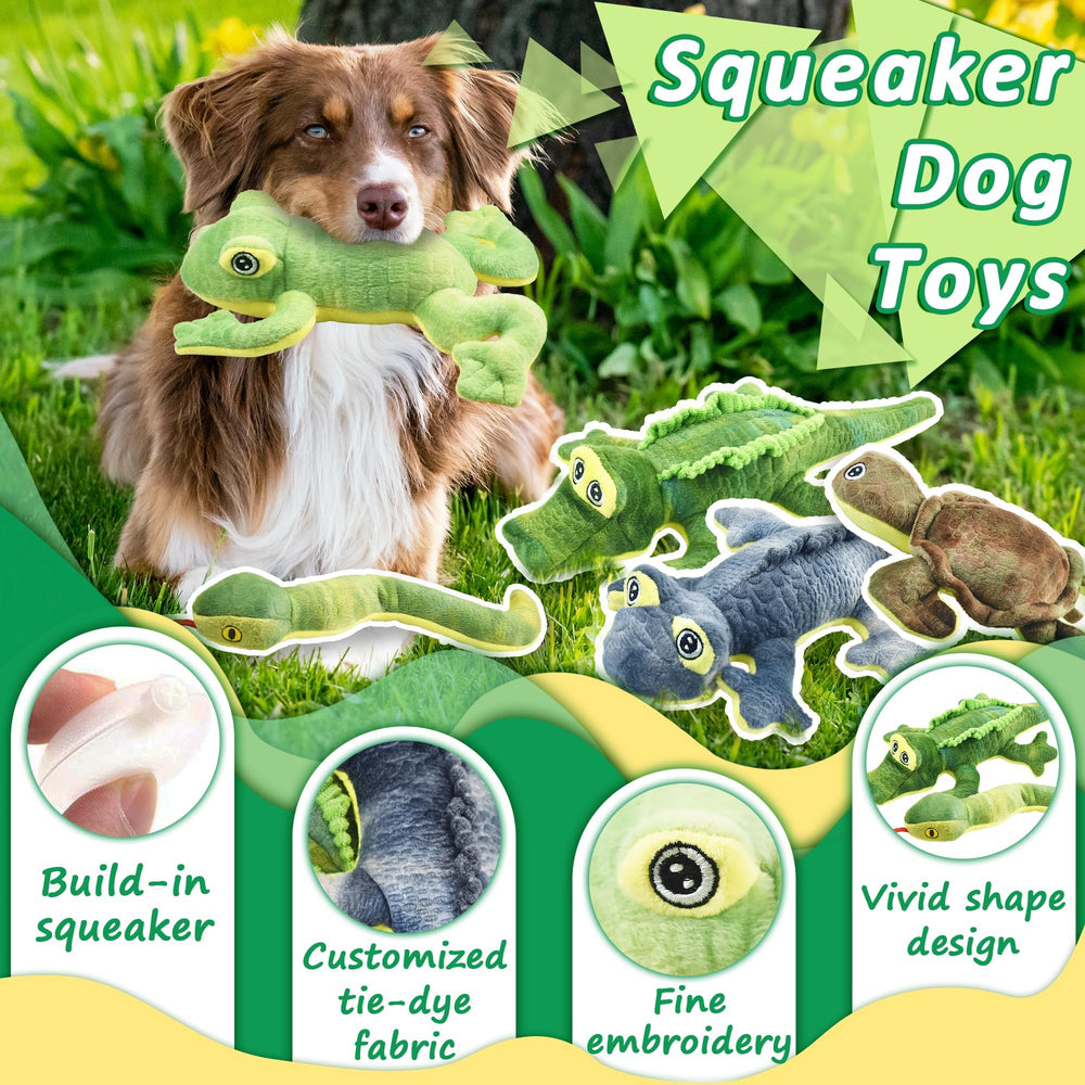 LECHONG frog dog toy with plush feel and squeak for tug play