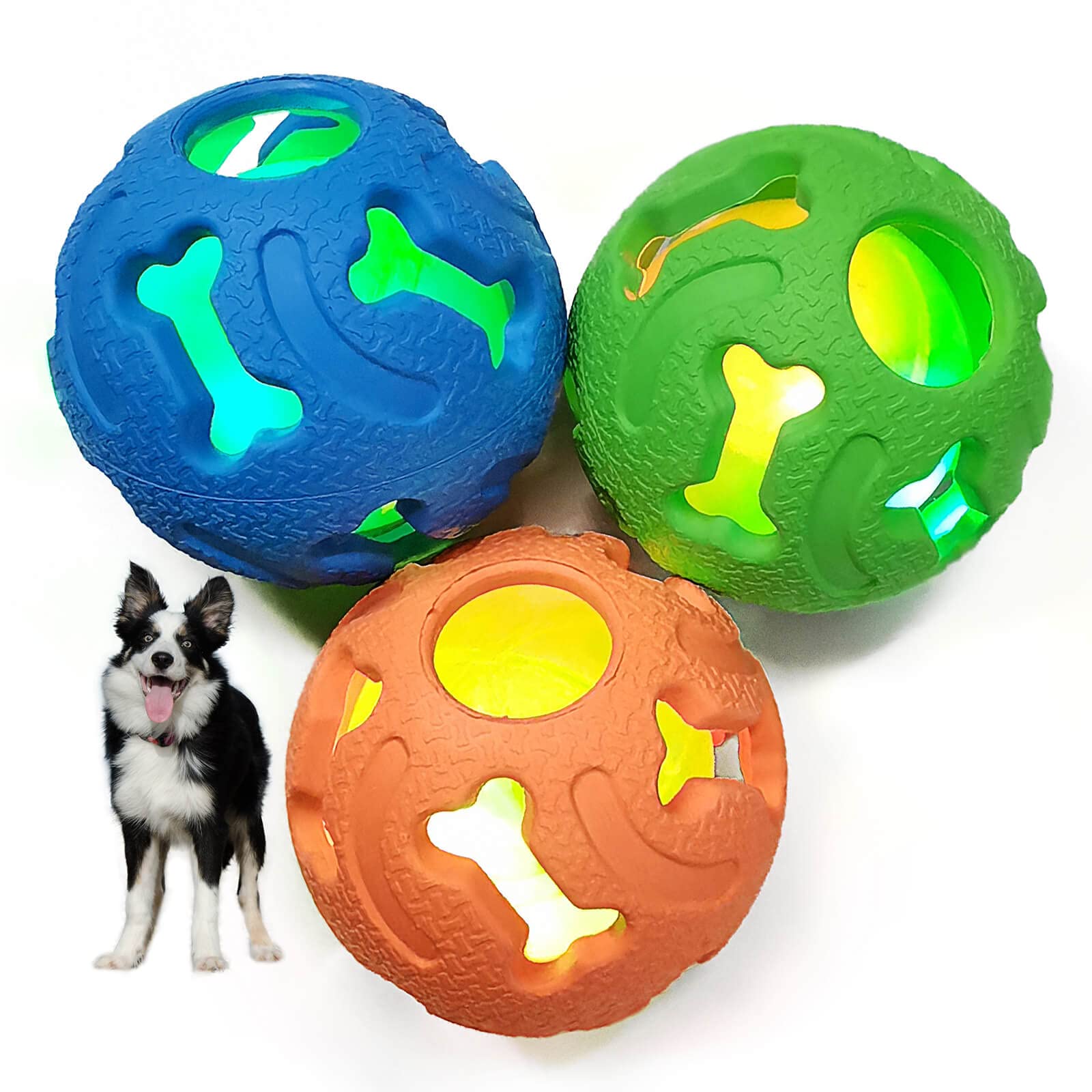 Leejec light-up green ball, 2.5 inches, visible during night fetch play.