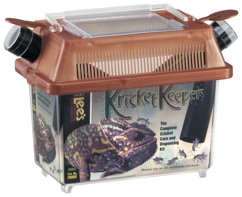 Lee's Kricket Keeper Small front view, compact cricket habitat and dispenser