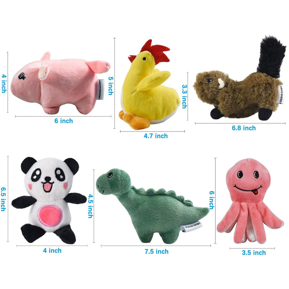 LEGEND SANDY drawstring bag holds six squeaky toys for portability and easy cleanup.