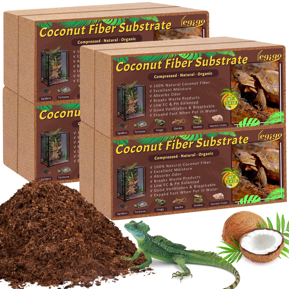 Legigo 8-pack coconut fiber bricks expanding into soft reptile bedding.