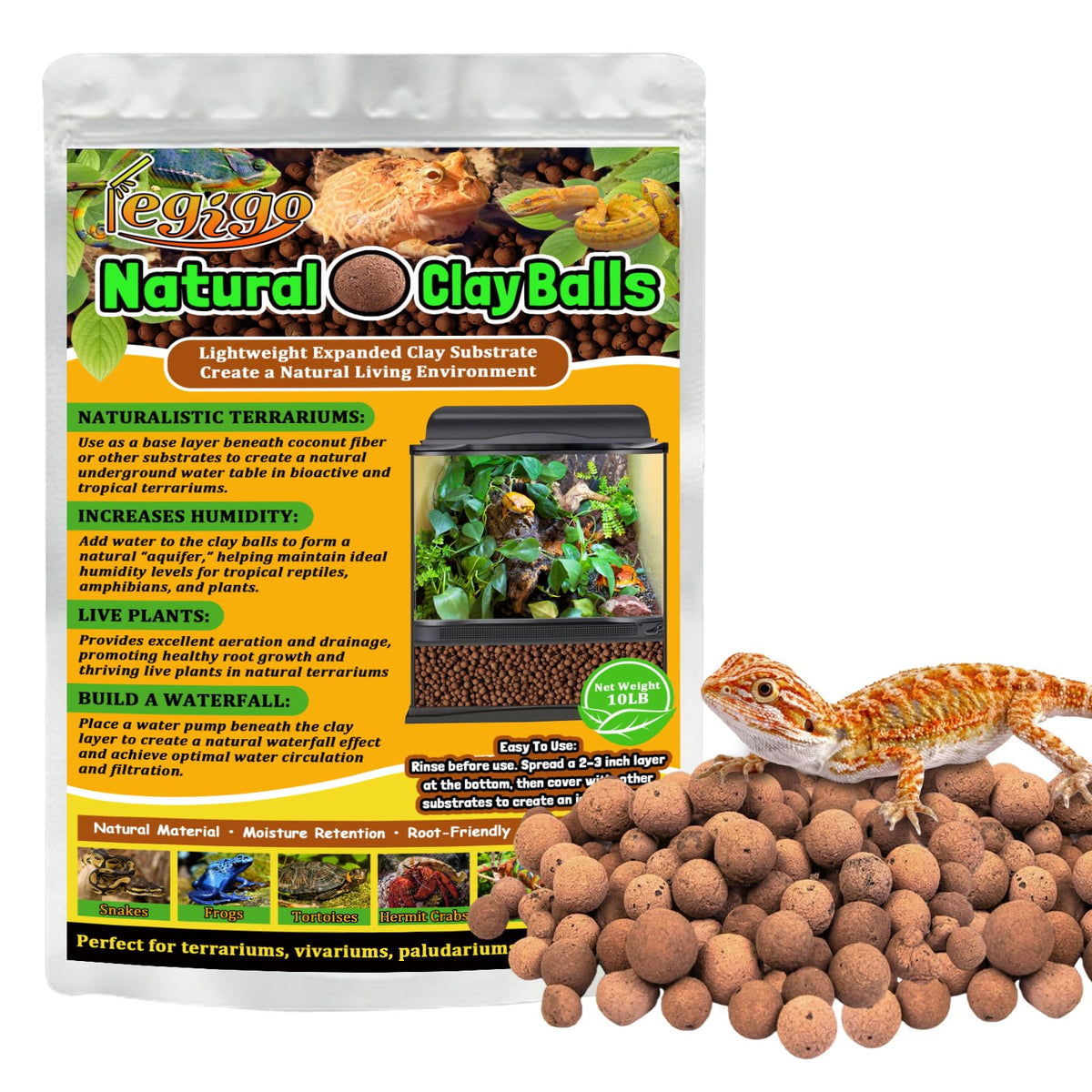 Legigo LECA balls forming a drainage layer to improve terrarium airflow and moisture control.
