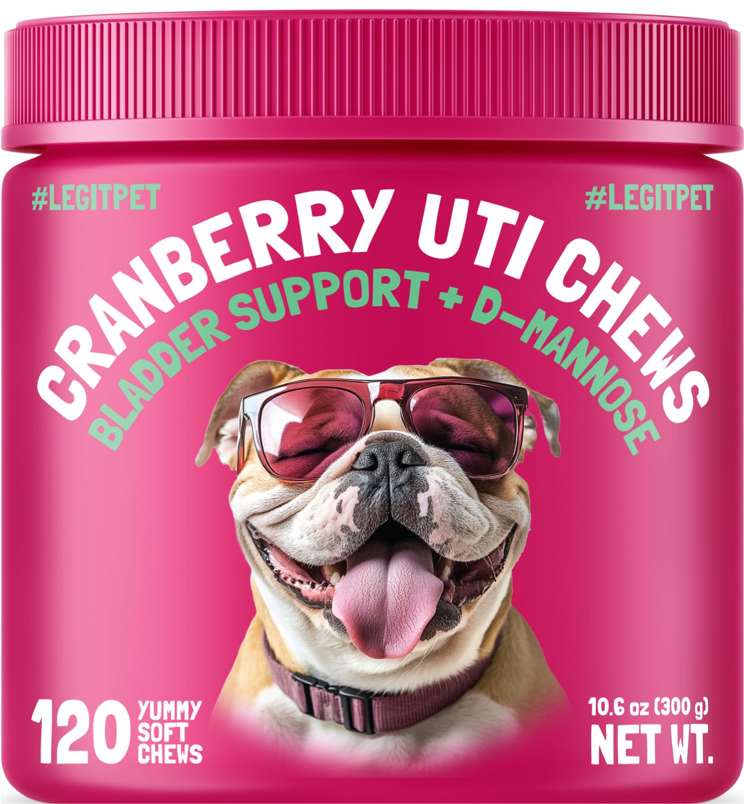 LEGITPET Cranberry UTI Chews bottle displayed for convenient daily urinary support.