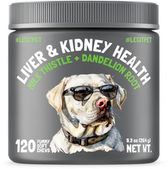 LEGITPET Liver & Kidney Support soft chews bottle on shelf for easy dosing.