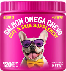 LEGITPET Omega-3 salmon oil dog treats bottle pour showing convenient serving