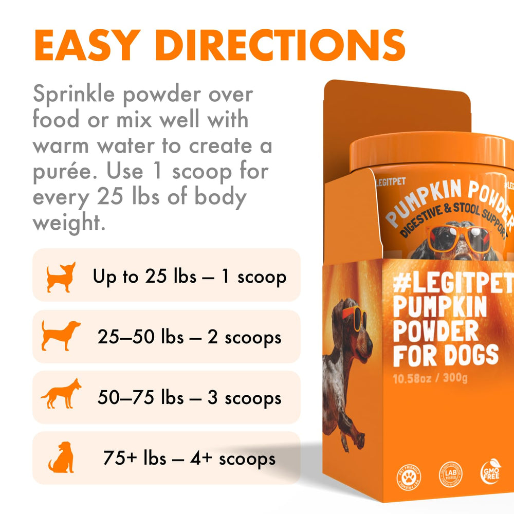 LEGITPET pumpkin powder being poured to create a smooth pup puree.