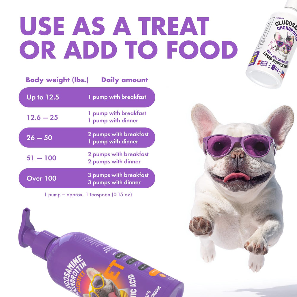 LEGITPET senior dog enjoying bacon-flavored supplement served with meals.