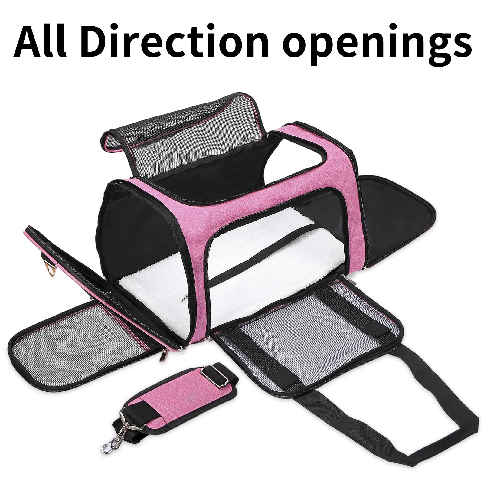 LEHNI pink pet carrier front pocket for toys and treats