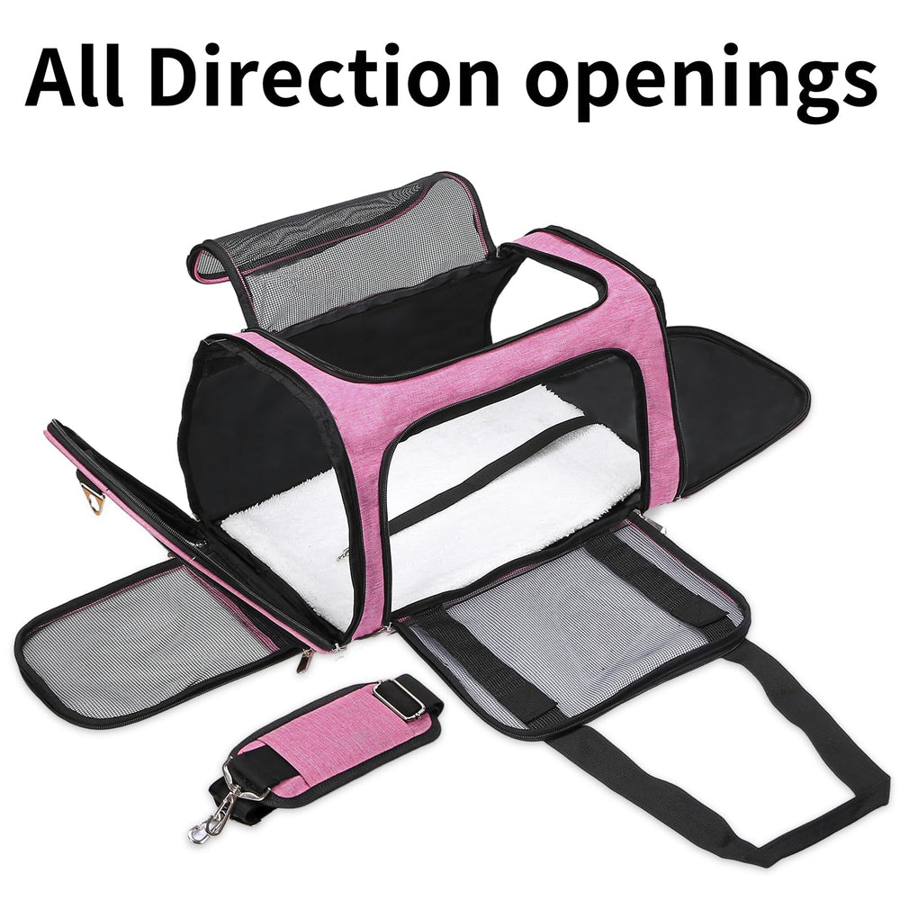 LEHNI pink pet carrier front pocket for toys and treats