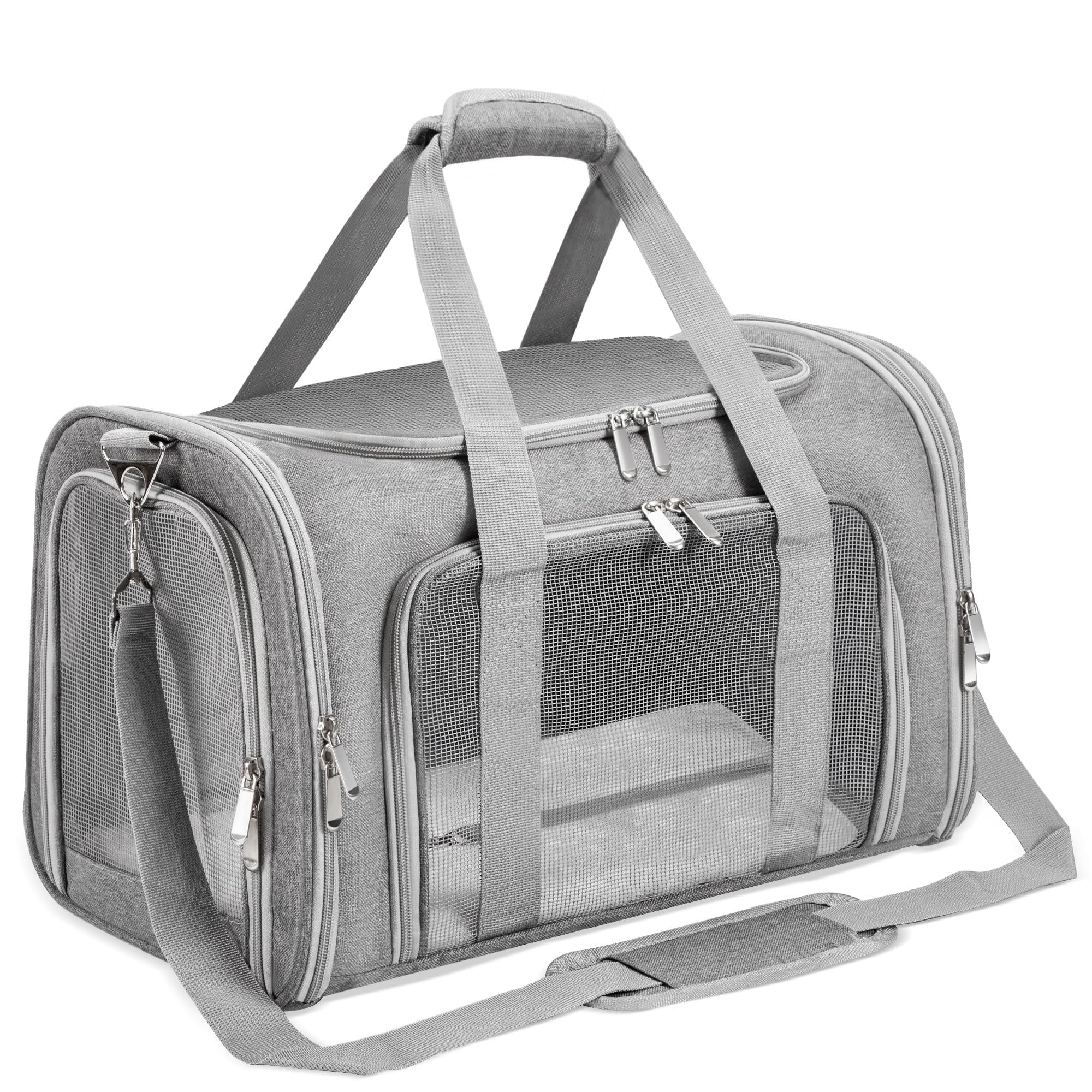 LEHNI soft-sided pet carrier front view showing sturdy frame for secure travel
