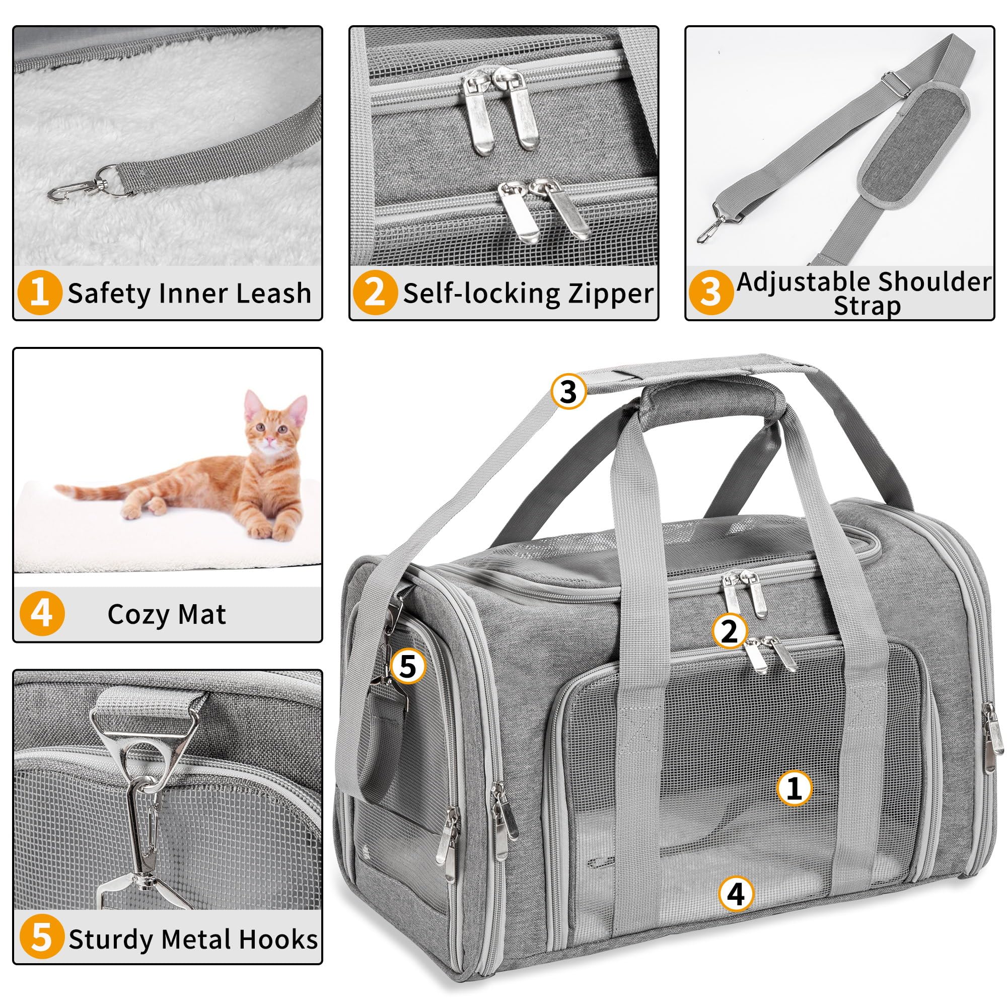LEHNI soft-sided pet carrier open mesh promotes ventilation during trips.