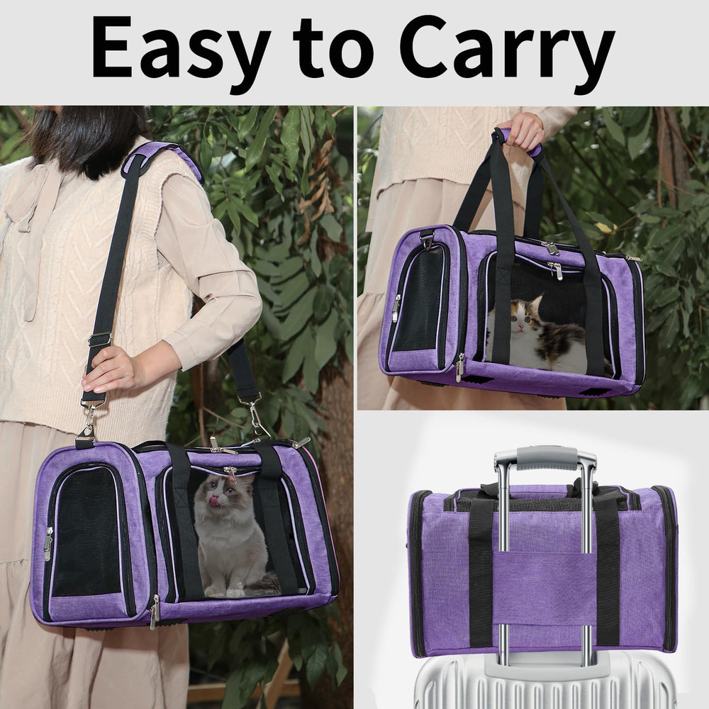 LEHNI purple soft-sided carrier designed for pets up to 16 lbs.